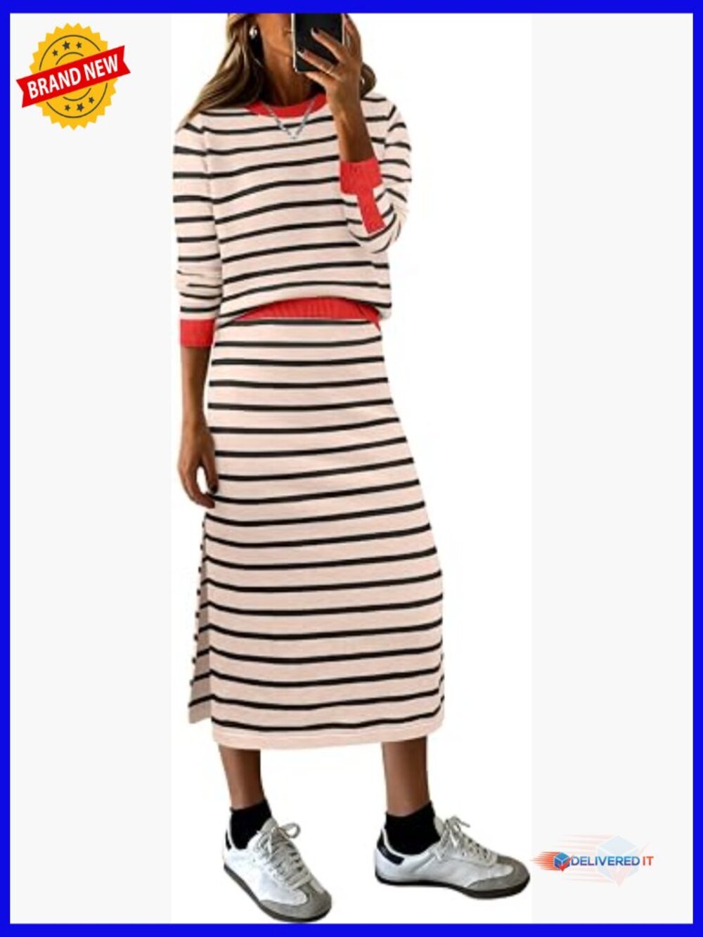 2 Piece Skirts Set Women Fall Knit Sweater Midi Dress Lounge Travel Outfit